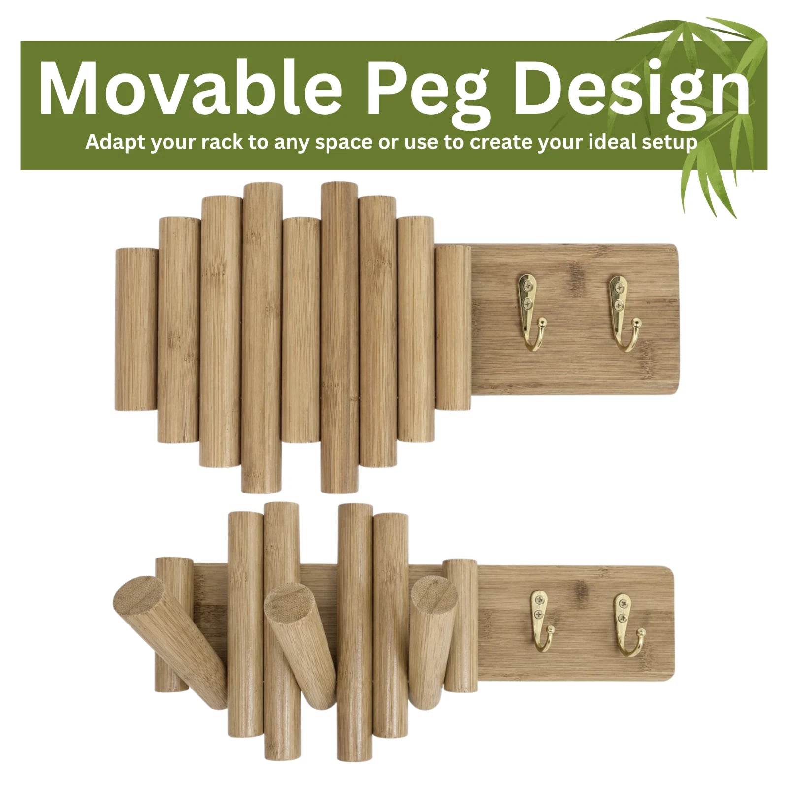 Bamboo Wall Hanging Rack Wooden Pegs Hook Organizer for Hats Coat Towels