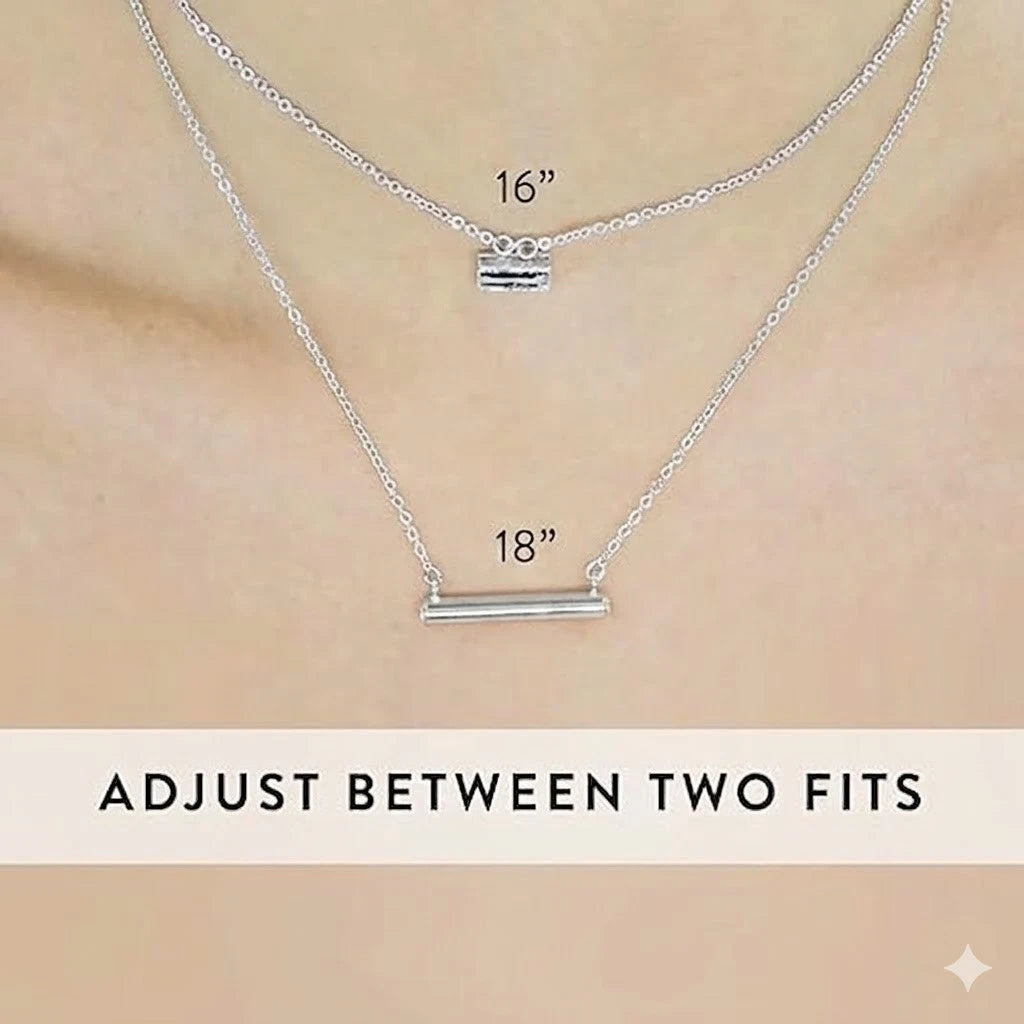 Stella Valle Sister Necklace Adjustable Silver Plated Heart Shape Bar Necklace