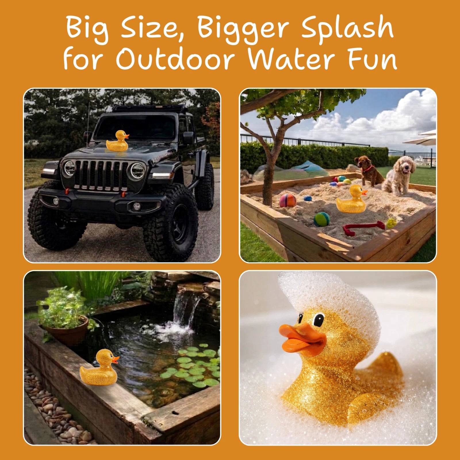 Giant Rubber Duck 10.5" Gold Jeep Ducking Bath Toys Duckies w/ Giftbox
