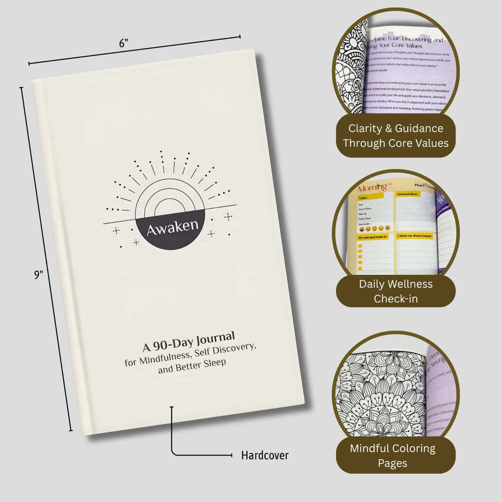 Awaken: A 90-Day Journal for Mindfulness, Self Discovery, & Better Sleep HRDCVR