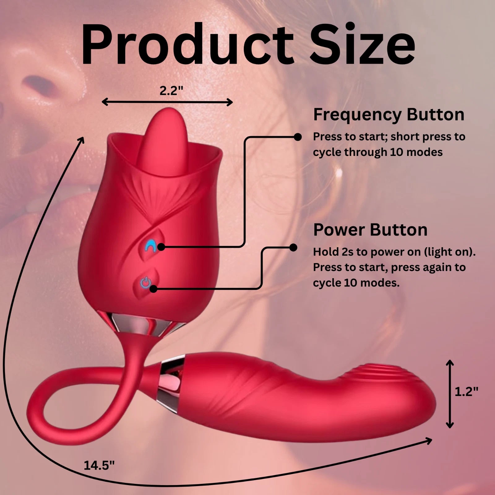 Rose Tongue Licking Vibrator 10 Modes Rechargeable Waterproof G-Spot Massager