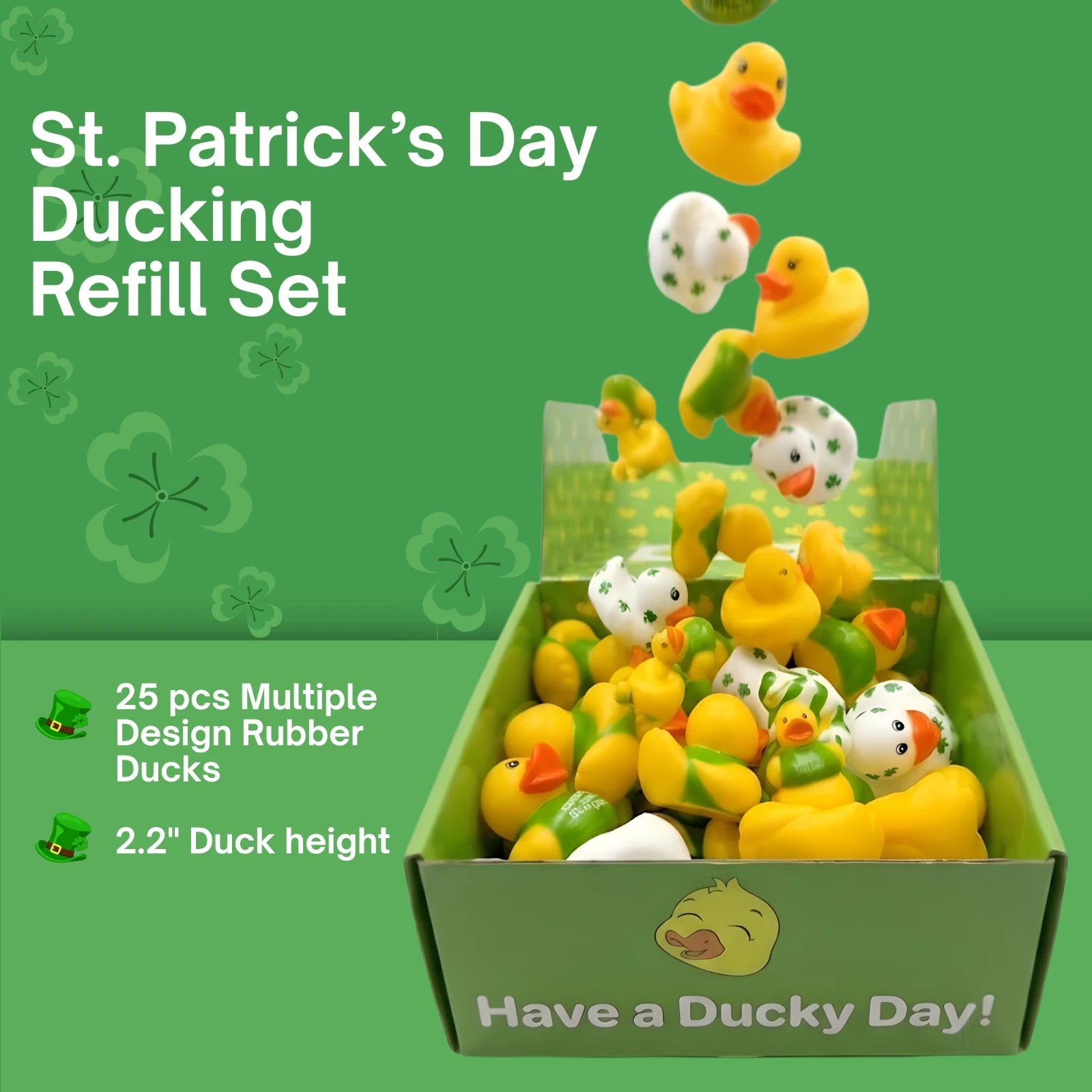25pcs St. Patrick Rubber Ducks 2" Bath Toys Party Favors Pool Jeep Ducking Decor Gift