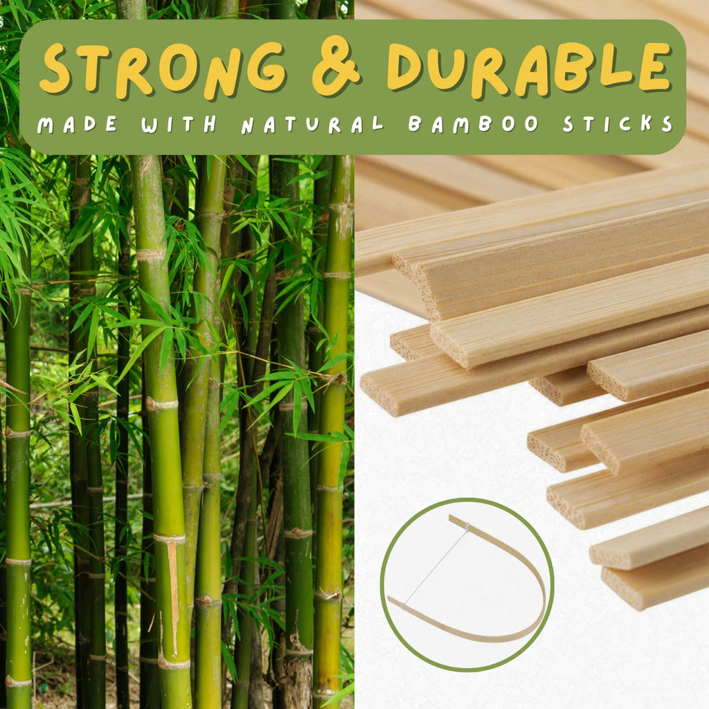90PCS Bamboo Craft Sticks 16” – Round, Square, Flat Shapes Natural Eco DIY Wood