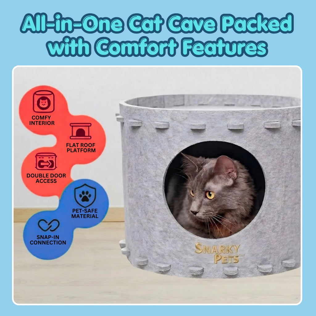Felt Cat Cave Bed Cozy Cat Hideaway Large Cats Soft Warm Pet Bed Durable - Tan