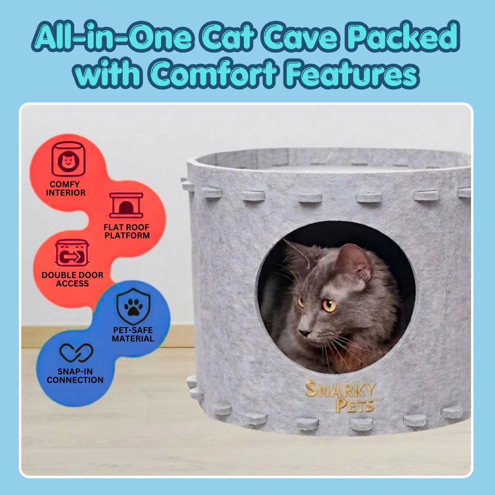 Felt Cat Cave Bed Cozy Cat Hideaway Large Cats Soft Warm Pet Bed Durable - Tan