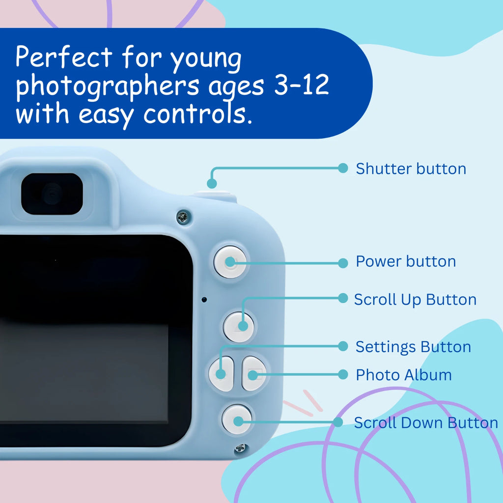 Kids HD Digital Camera Mini Video Recorder 8x Zoom with Games 32gb SD Card -Blue