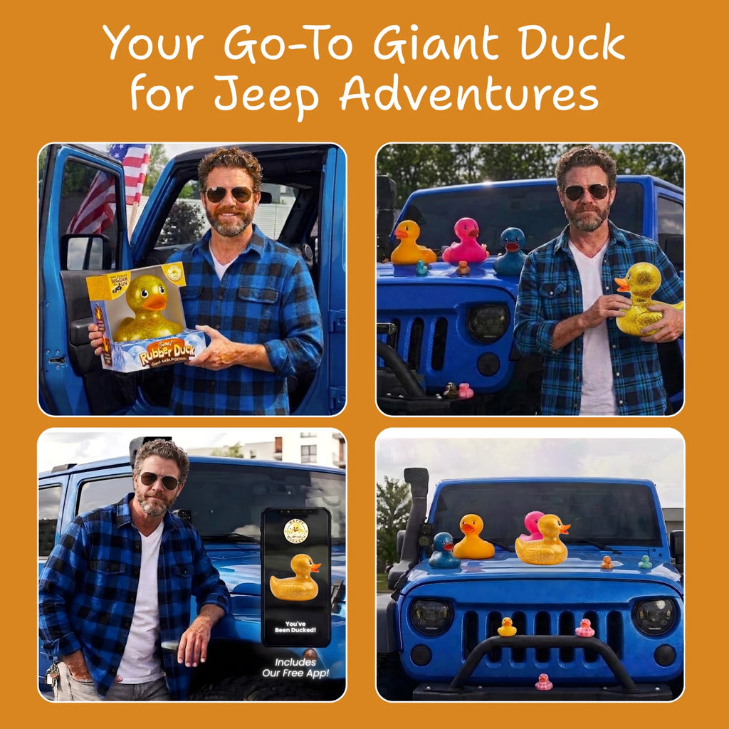 Giant Rubber Duck 10.5" Gold Jeep Ducking Bath Toys Duckies w/ Giftbox