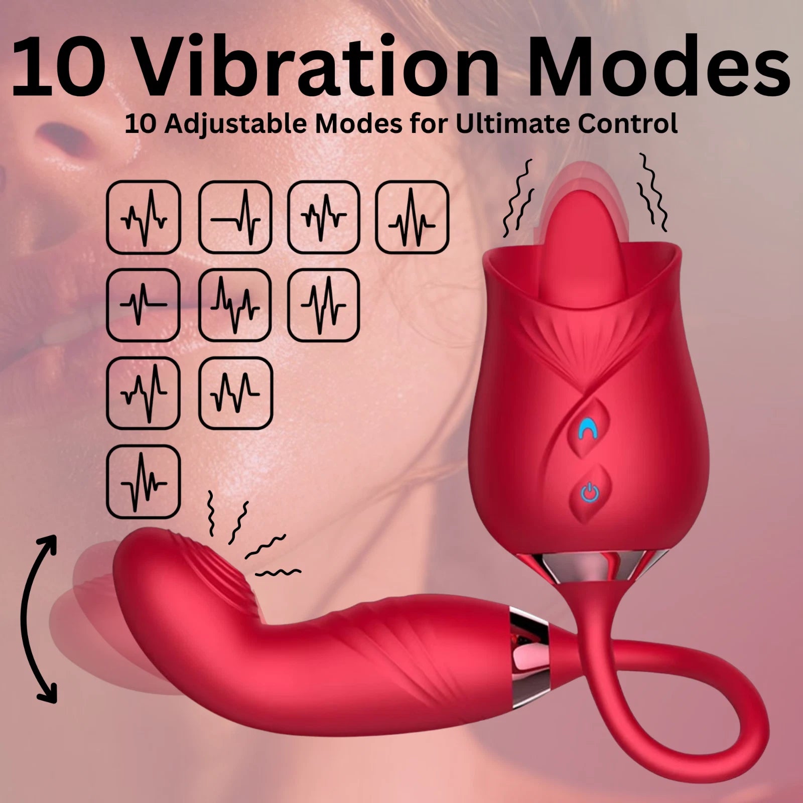 Rose Tongue Licking Vibrator 10 Modes Rechargeable Waterproof G-Spot Massager