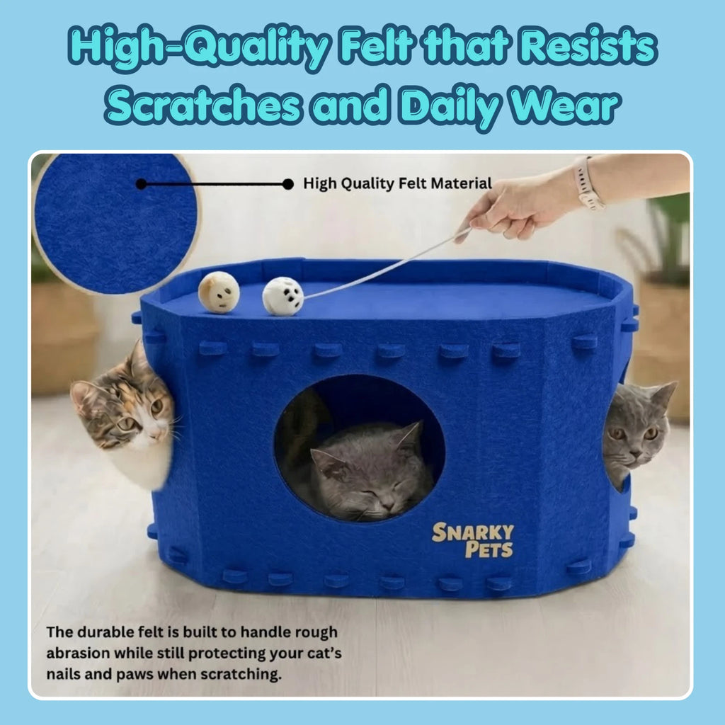 Felt Cat Cave Bed Cozy Cat Hideaway Large Cats Soft Warm Pet Bed Durable - Blue