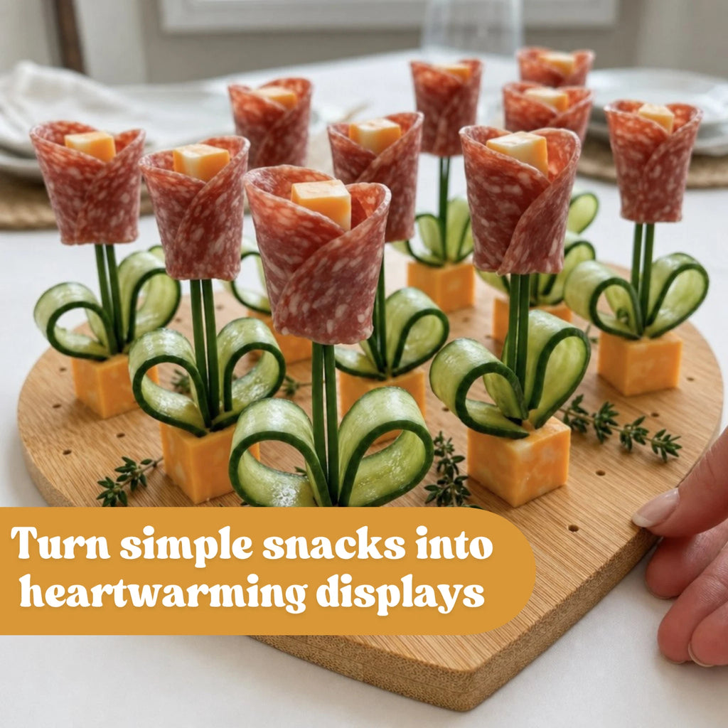 Heart Shaped Wooden Skewer Board Food Appetizer Holder Stand w/ 59 Skewers