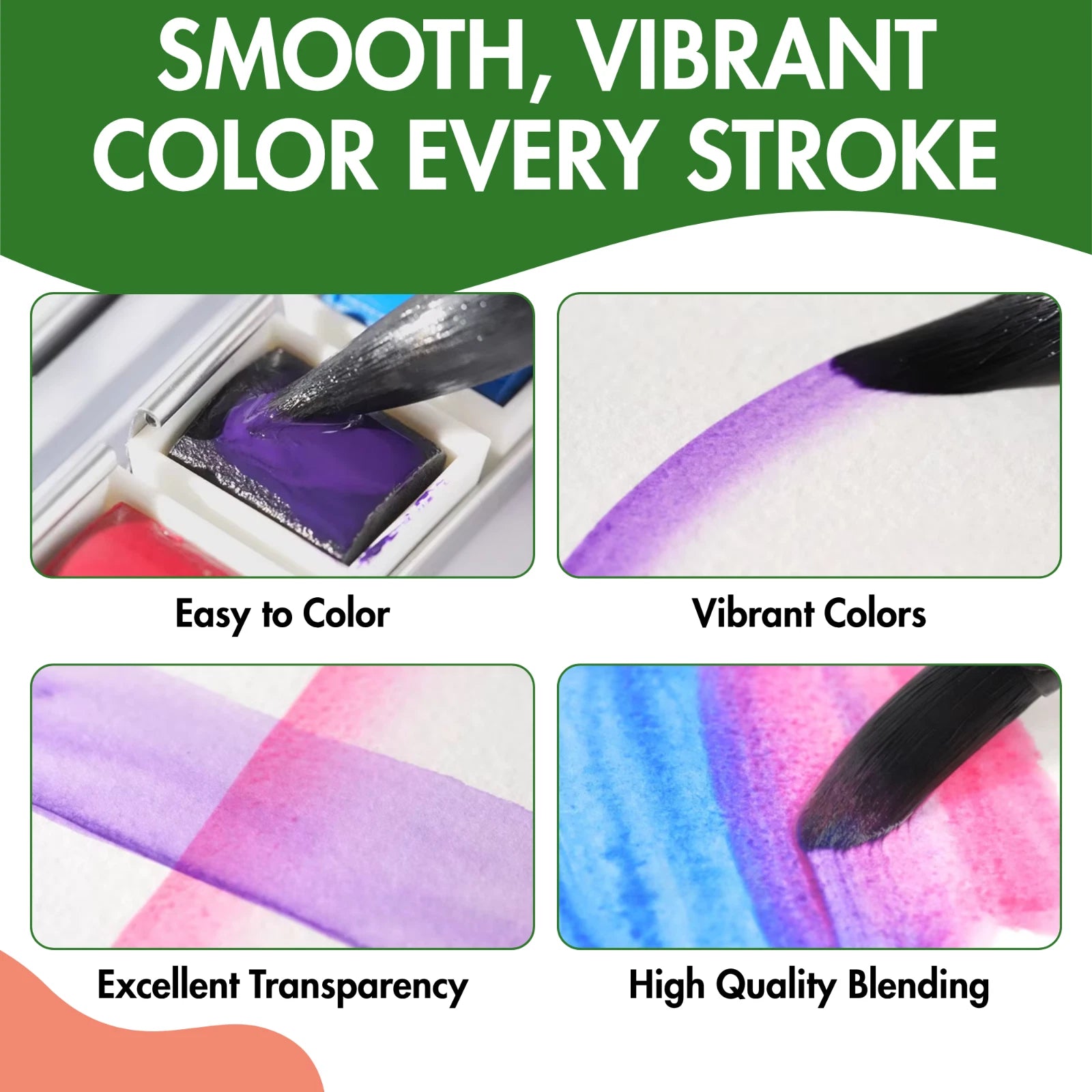 GenCrafts 48 Color Watercolor Paint Set w/ 15-Sheet Paper Pad & 2 Brush Pens