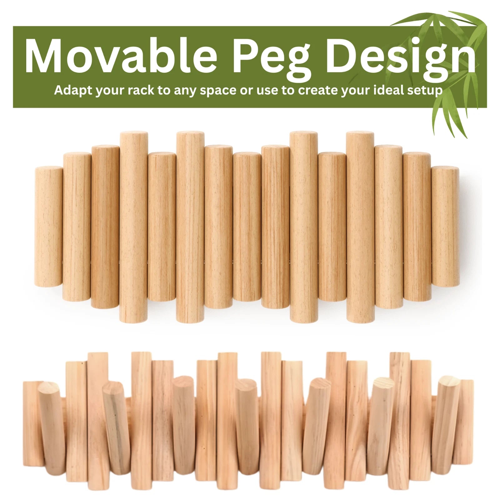 Bamboo Wall Hanging Rack Natural Wooden Pegs Hook Organizer for Hats Coat Towels