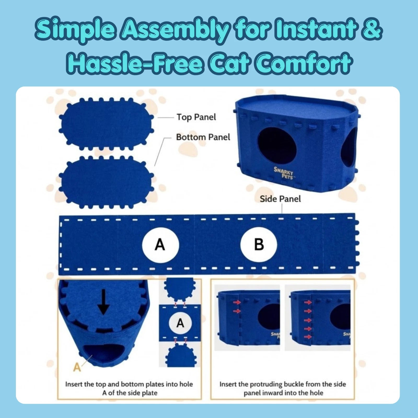 Felt Cat Cave Bed Cozy Cat Hideaway Large Cats Soft Warm Pet Bed Durable - Blue