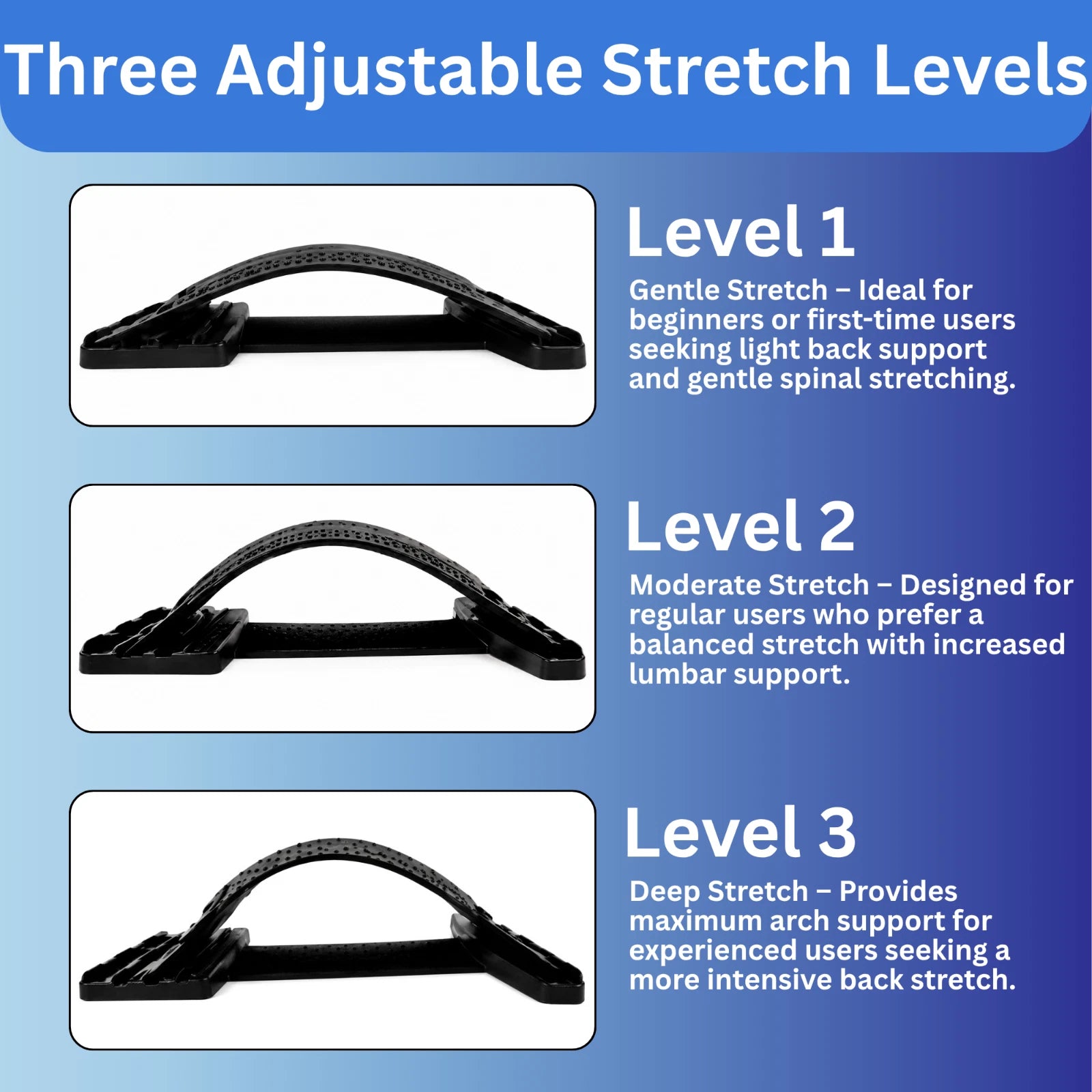 Back Stretcher for Pain Relief 3-Level Lumbar Support Spine Board Adjustable