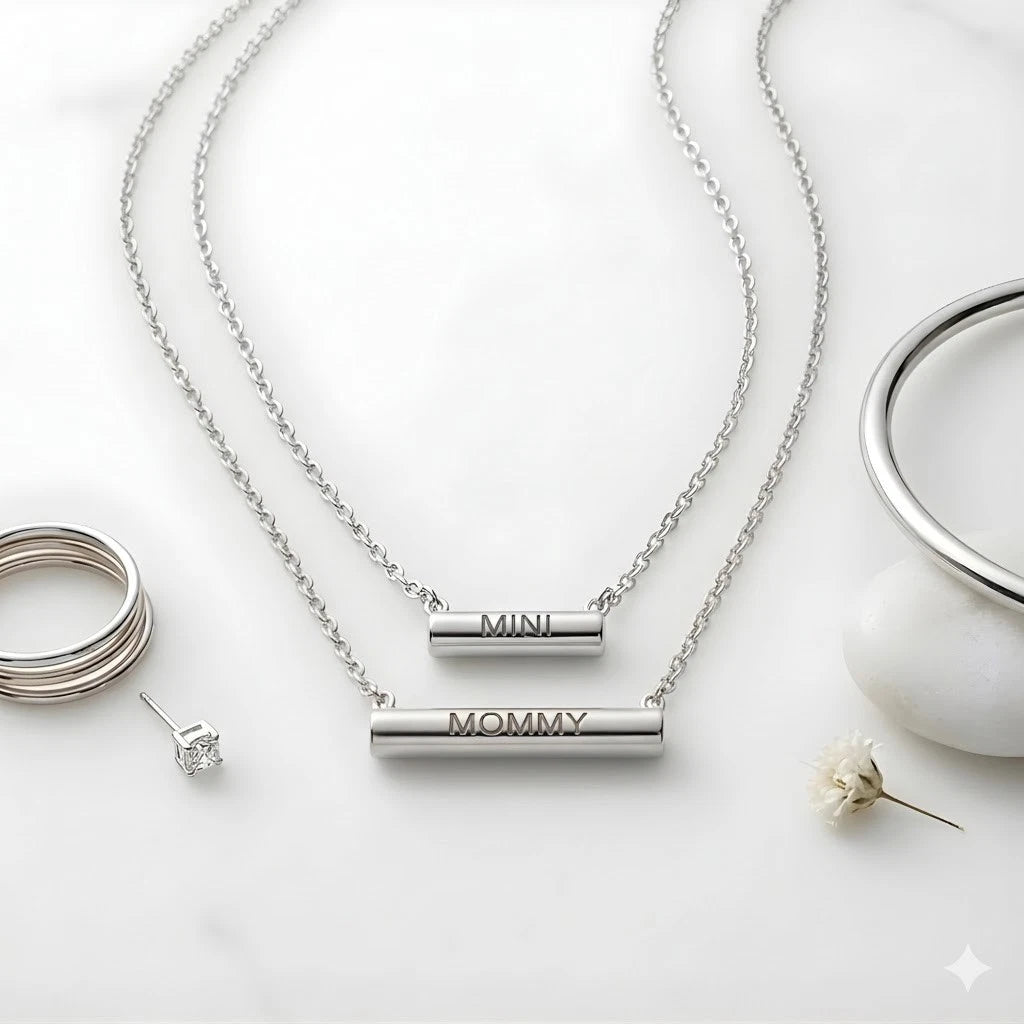 Stella Valle Mommy Mini Necklace Adjustable Silver Plated Heart Shape