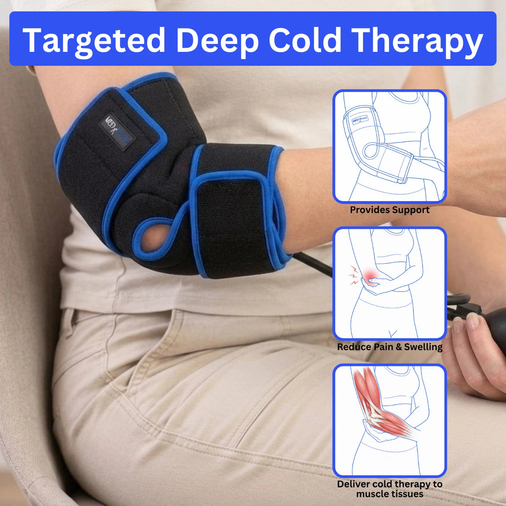 MEDiBrace Elbow Ice Compression Wrap Cold Therapy Brace Pain Relief Pump