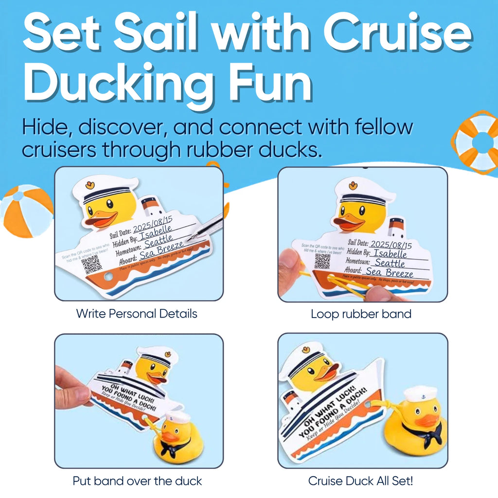 75pcs Cruise Ducking Kit 2" Assorted Rubber Ducks w/ Duck Bag Tags Bands Cards