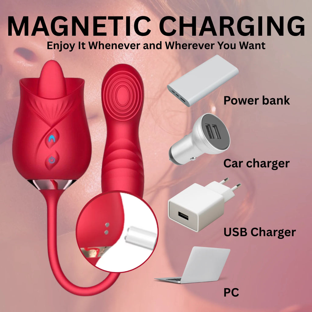 Rose Tongue Licking Vibrator 10 Modes Rechargeable Waterproof G-Spot Massager