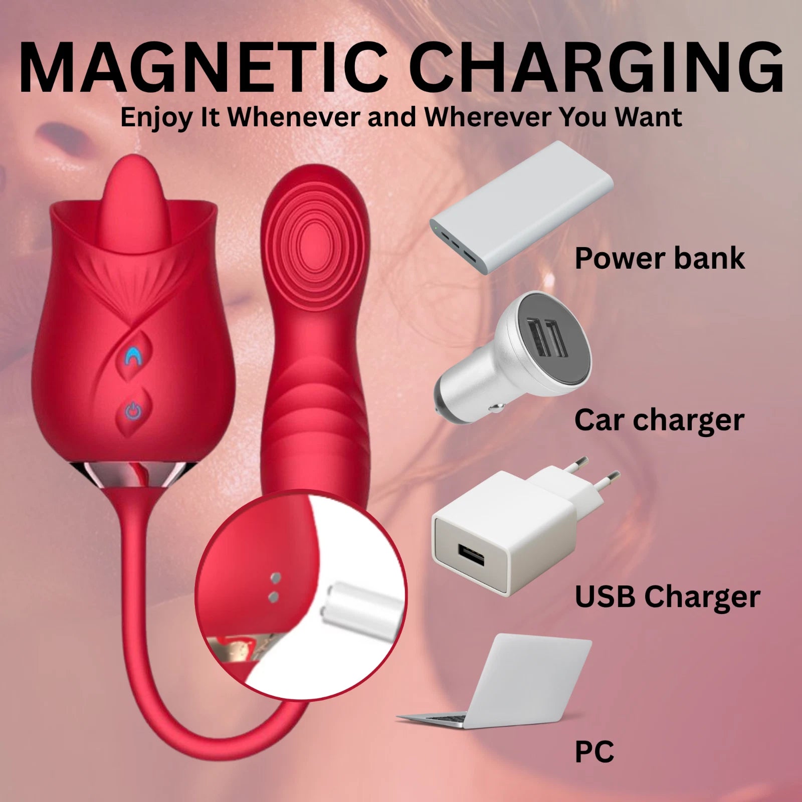Rose Tongue Licking Vibrator 10 Modes Rechargeable Waterproof G-Spot Massager