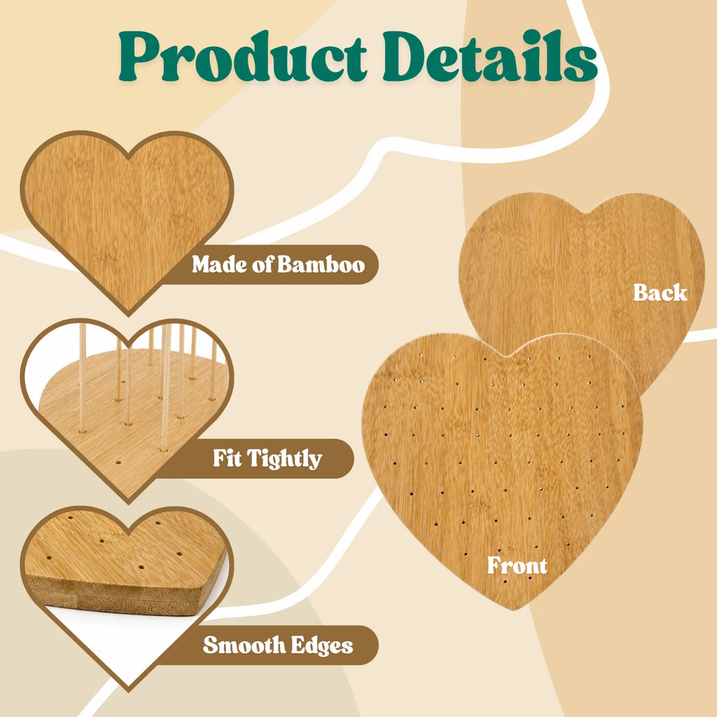 Heart Shaped Wooden Skewer Board Food Appetizer Holder Stand w/ 59 Skewers