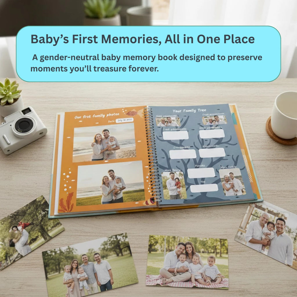 Baby Memory Book, First-Year Baby Milestone Journal, Ocean Theme - 60 Pages