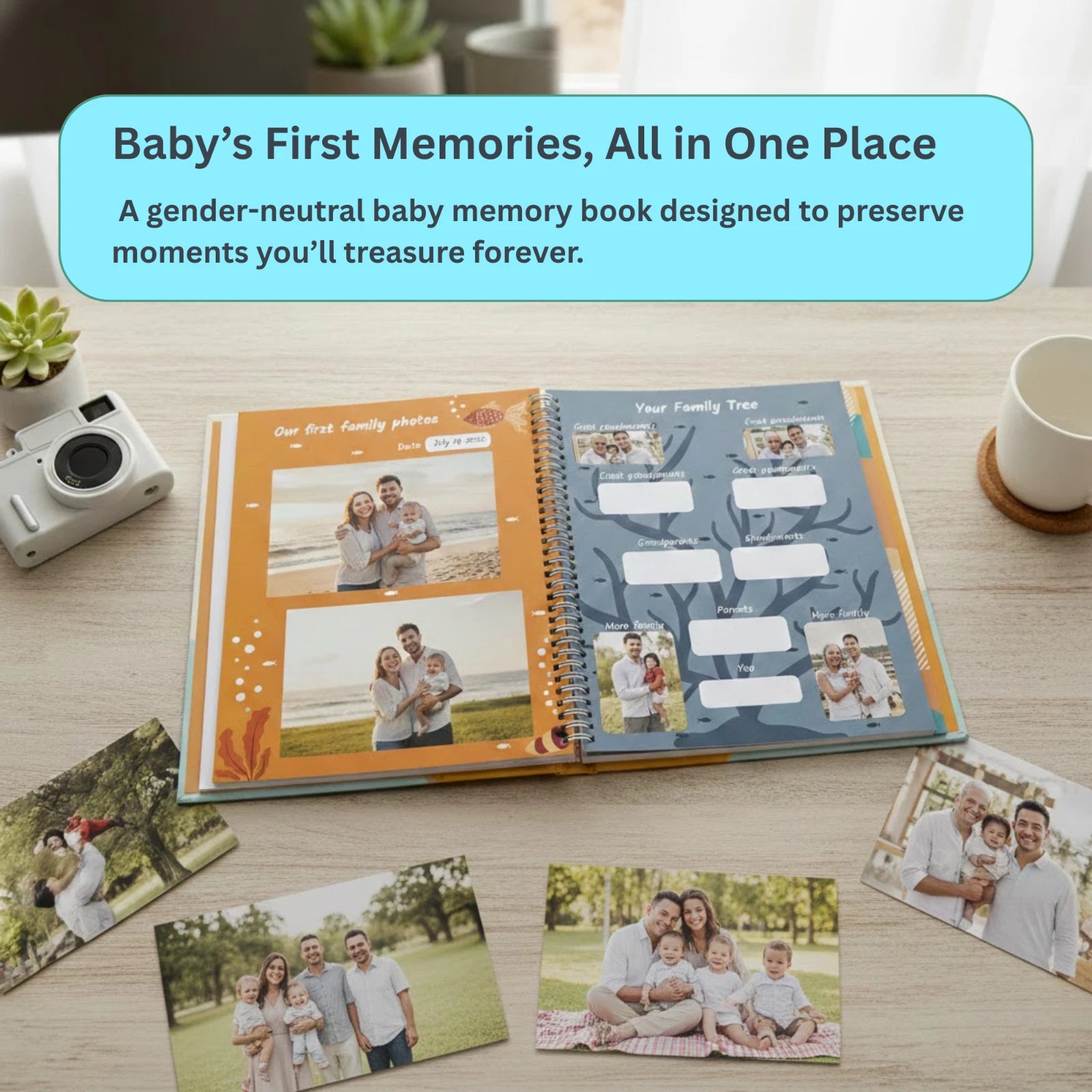Baby Memory Book, First-Year Baby Milestone Journal, Ocean Theme - 60 Pages