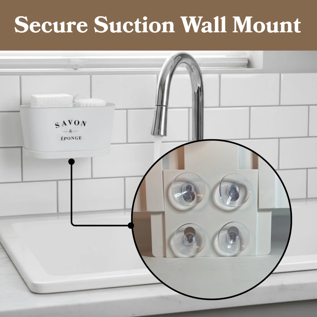 Kitchen Sink Organizer Caddy Sponge Holder w/ Drain Tray & Suction Cups