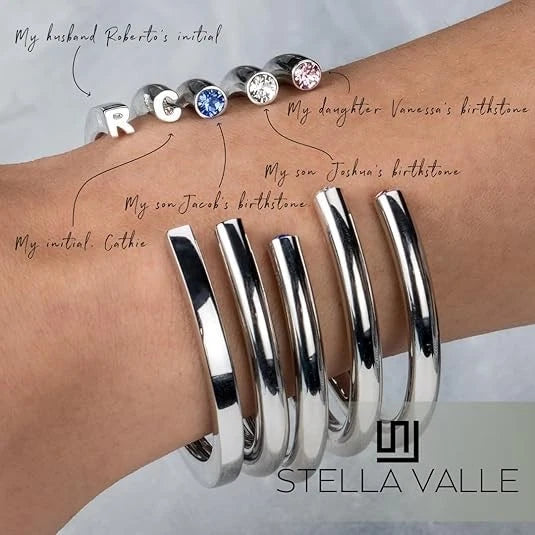 Stella Valle Sister Cuff Bracelet Adjustable Silver Plated w/ Engraved Mantra