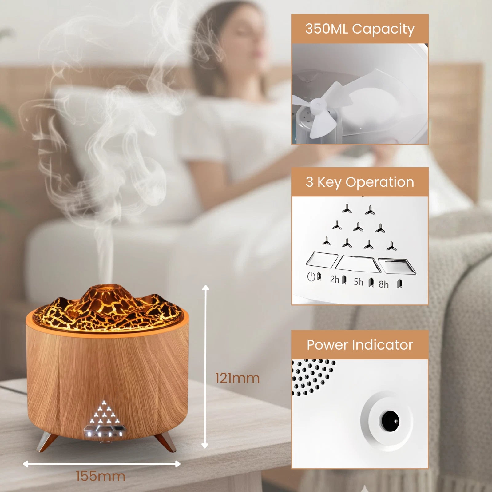 Volcano Essential Oil Diffuser Cool Mist w/ Remote & Light Timer