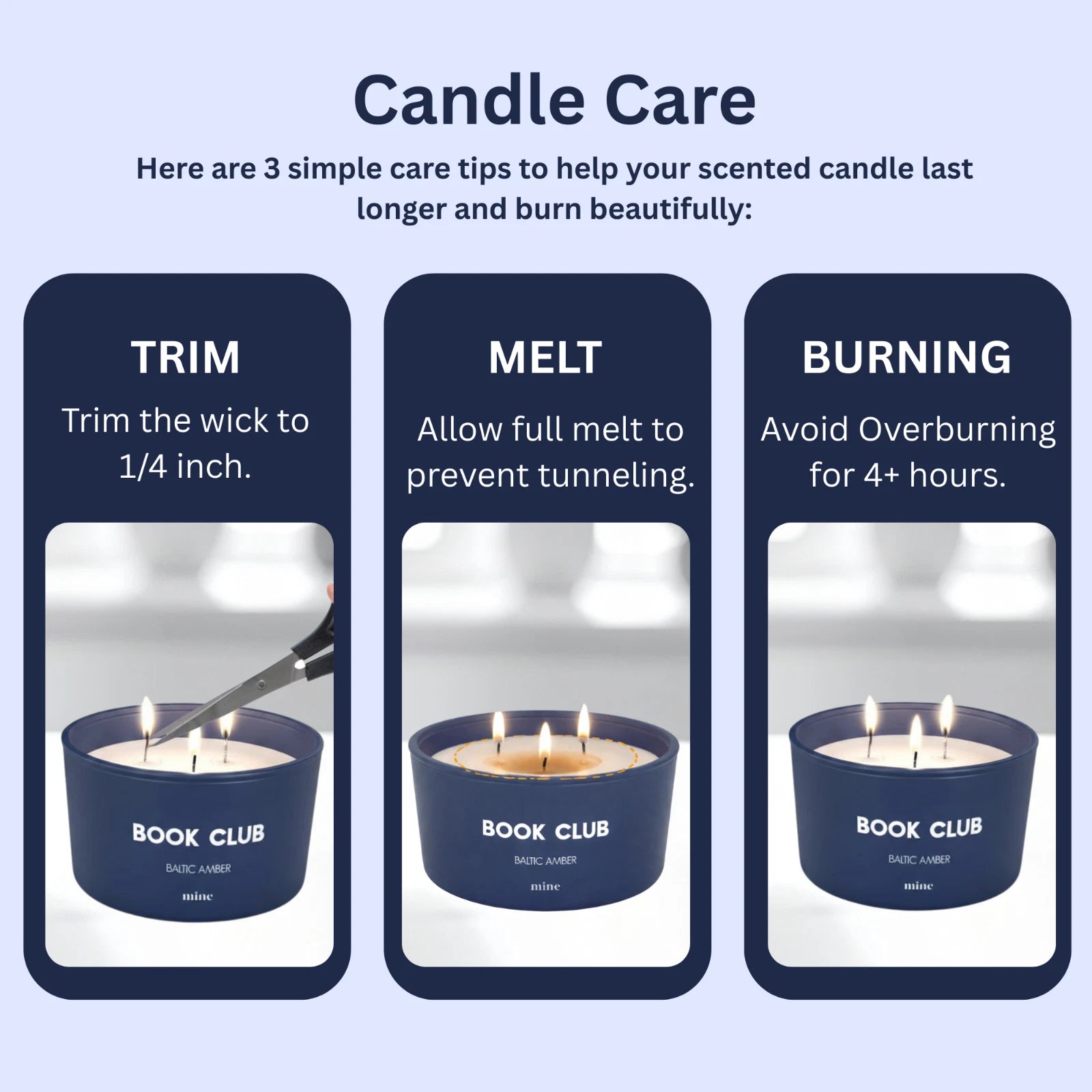 Baltic Amber Scented Candle Soy 3 Wick Navy Blue Gift Box 50Hr Burn