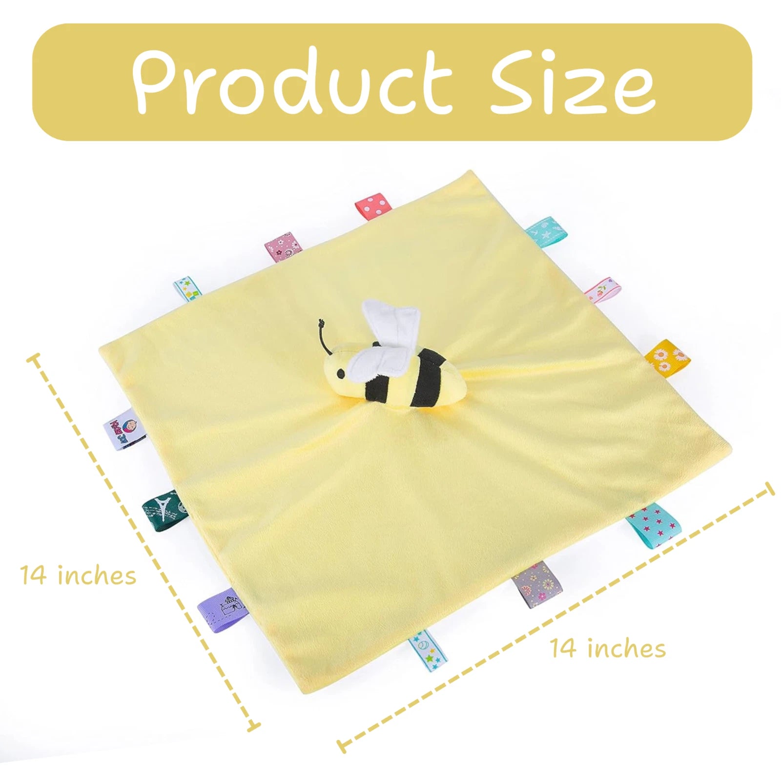 Kidsy Joy Soother Lovey 14” Ultra Soft Plush Blanket w/ Sensory Tags - Bee