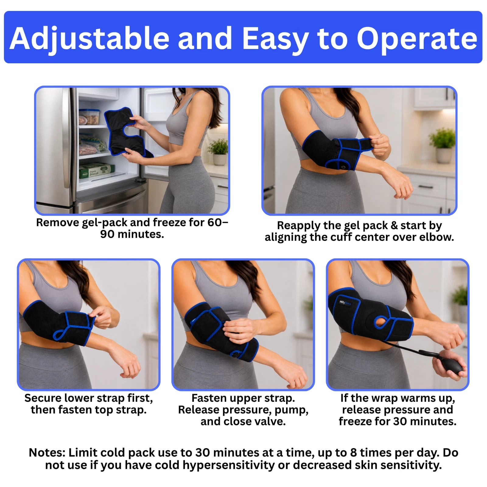MEDiBrace Elbow Ice Compression Wrap Cold Therapy Brace Pain Relief Pump