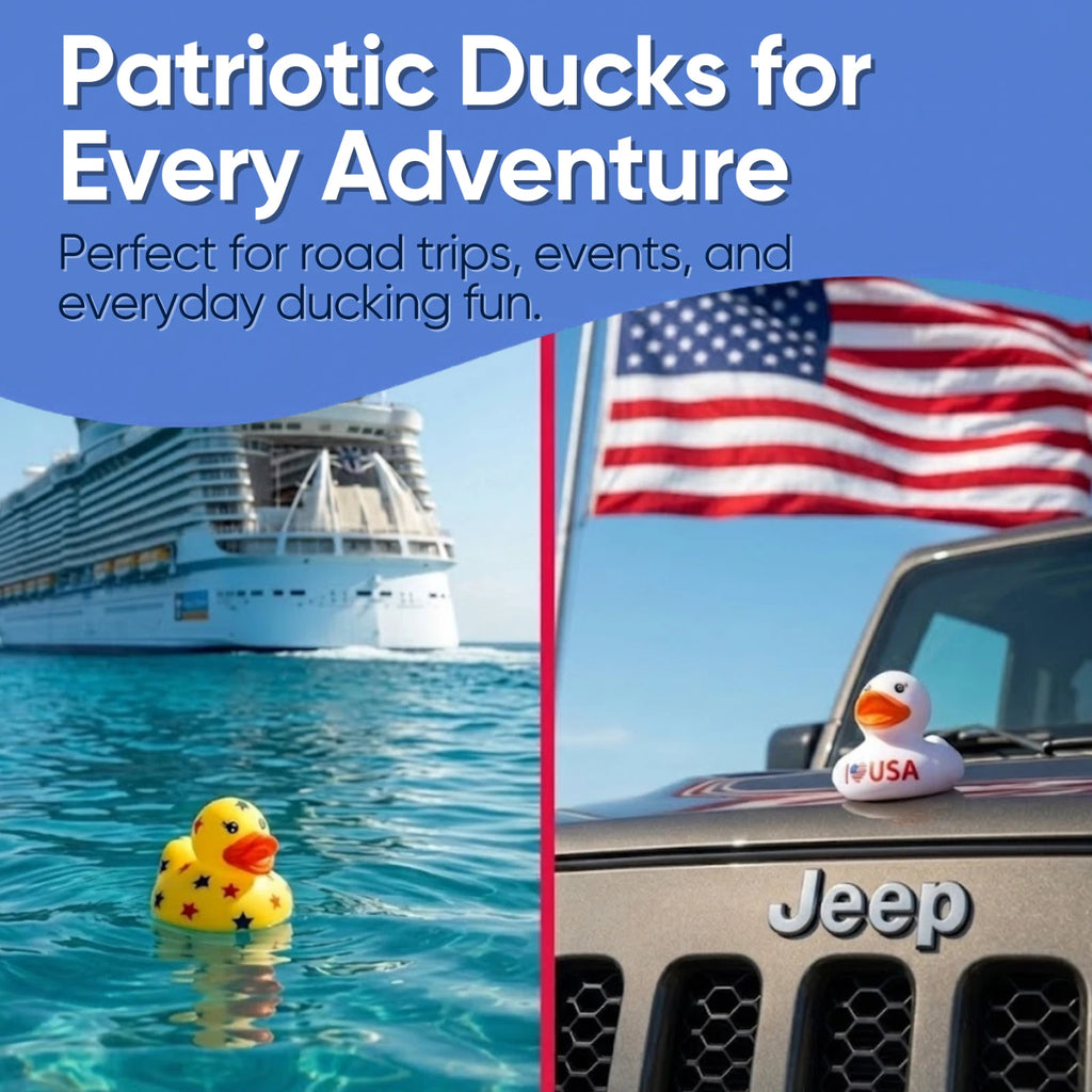 Patriotic Jeep Ducking Kit 75pc Rubber Ducks Tags Bands w/ App Happy Duckers Set