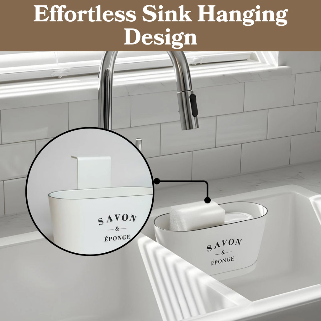 Kitchen Sink Organizer Caddy Sponge Holder w/ Drain Tray & Suction Cups