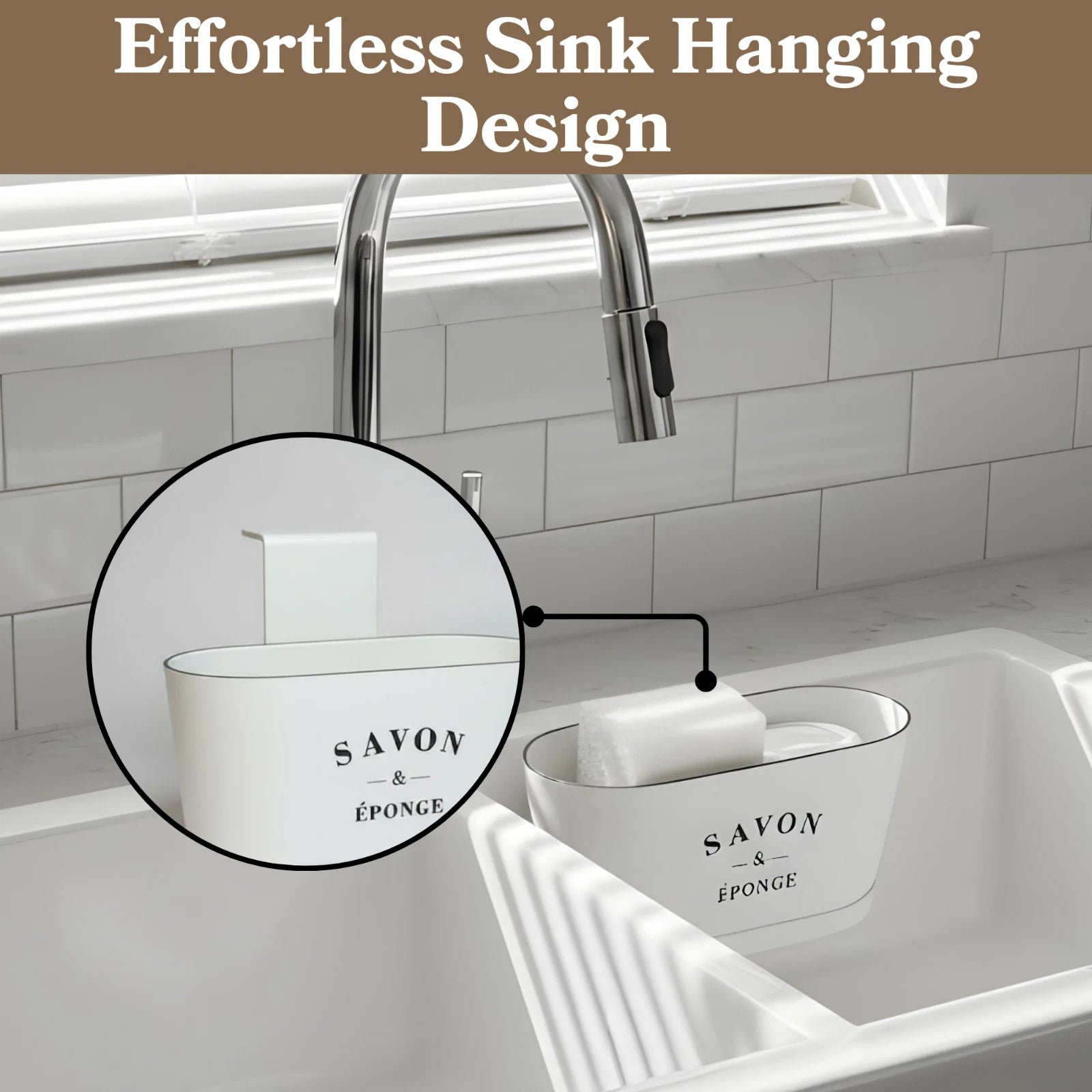 Kitchen Sink Organizer Caddy Sponge Holder w/ Drain Tray & Suction Cups