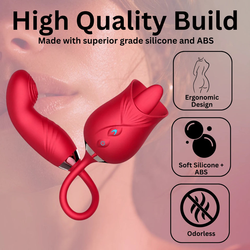 Rose Tongue Licking Vibrator 10 Modes Rechargeable Waterproof G-Spot Massager