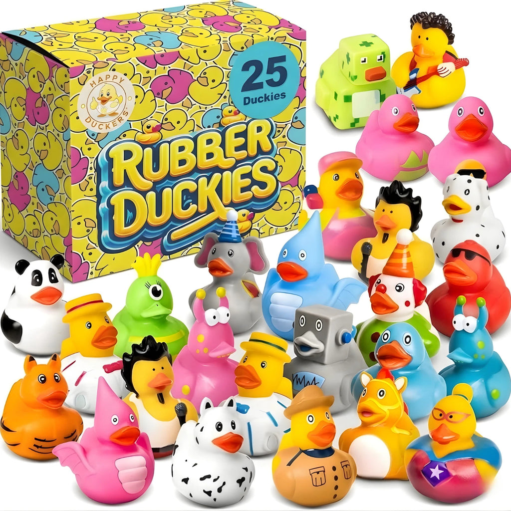 25 Pack Rubber Ducks 2" Bulk Bath Toys Party Favors Pool Jeep Ducking Decor Gift