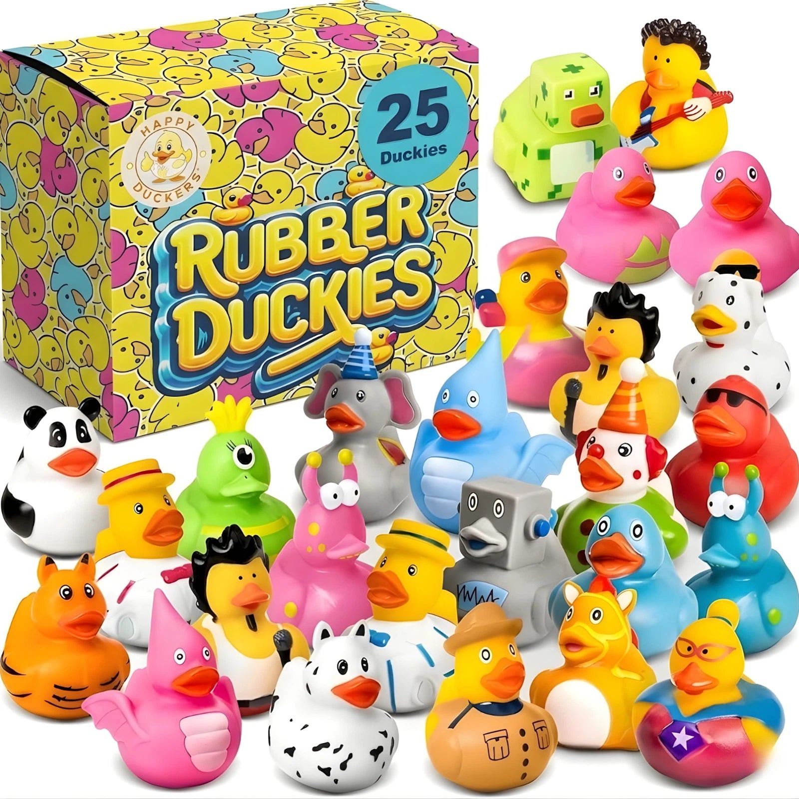 25 Pack Rubber Ducks 2" Bulk Bath Toys Party Favors Pool Jeep Ducking Decor Gift