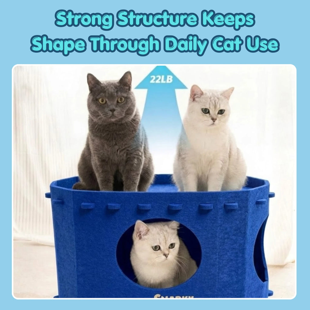 Felt Cat Cave Bed Cozy Cat Hideaway Large Cats Soft Warm Pet Bed Durable - Blue