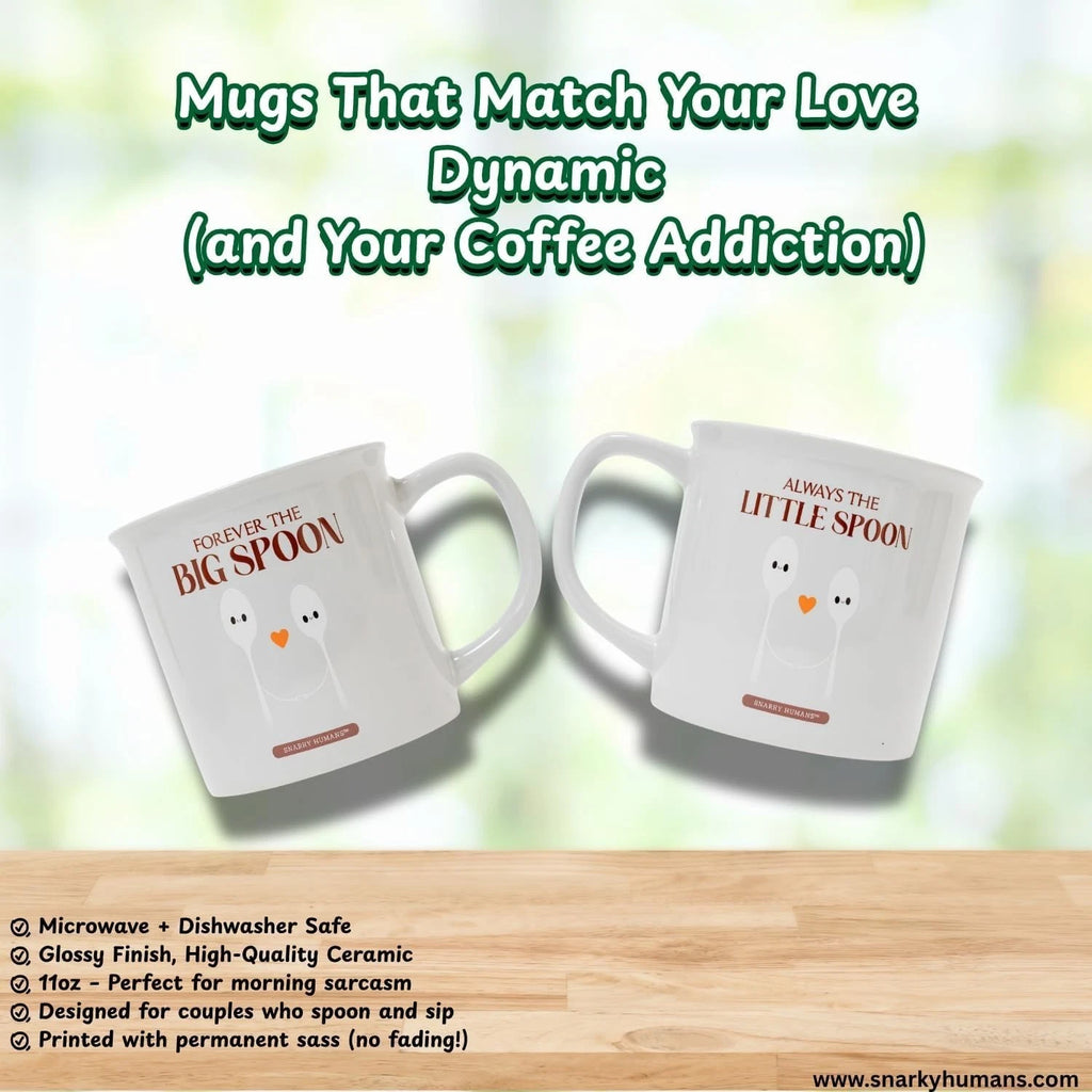 Big and Little Spoon Coffee Mug Set, 11 oz, Gray Ceramic, Couples Gift