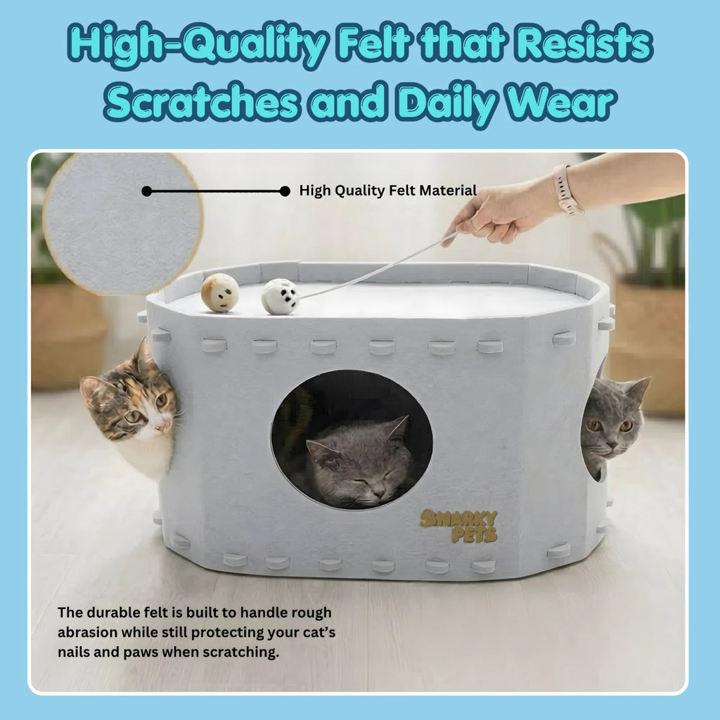Felt Cat Cave Bed Cozy Cat Hideaway Large Cats Soft Warm Pet Bed Durable - Tan