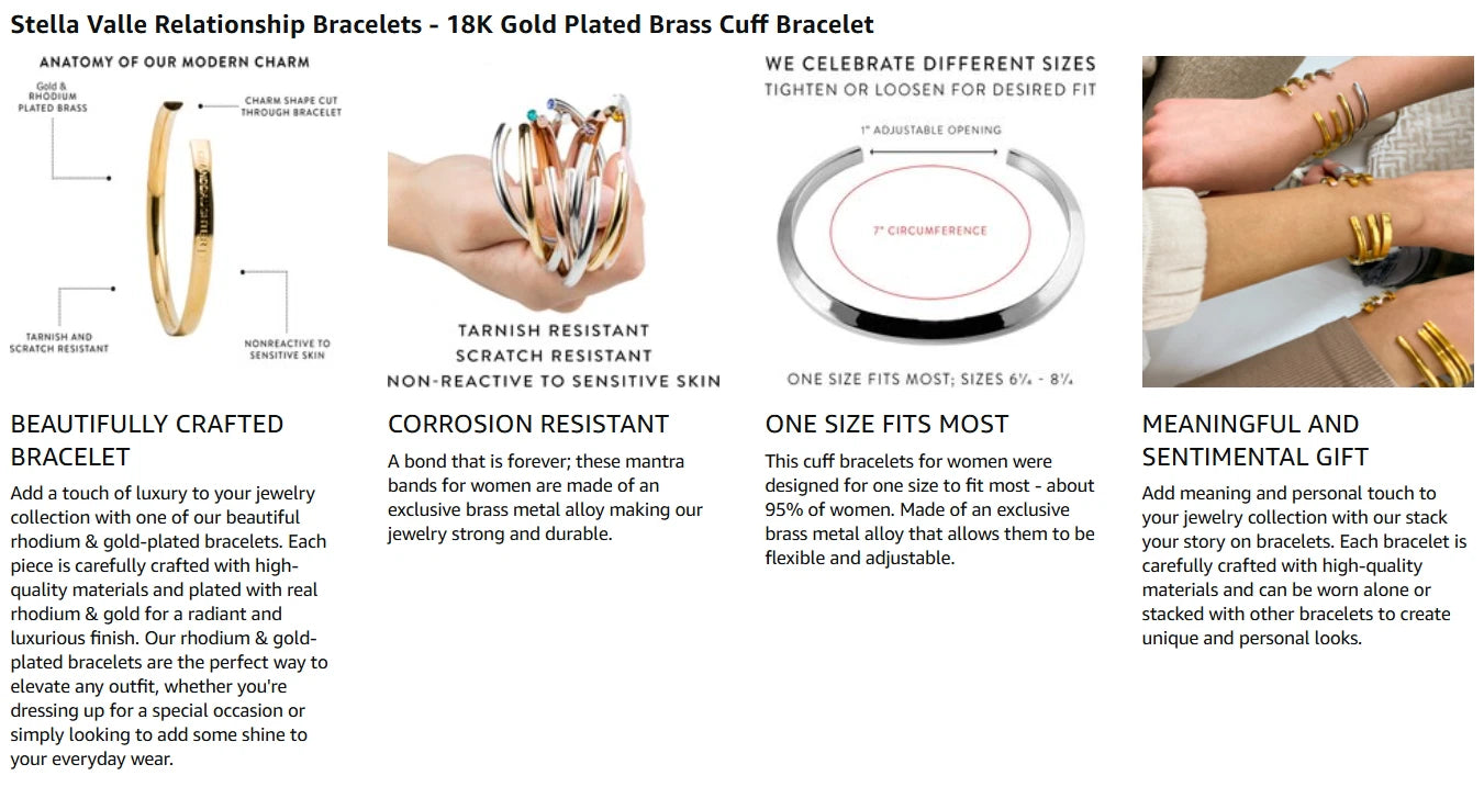 Stella Valle Cuff Bracelets for Women—Mommy & Mini Bracelet Set (Gold & Silver)