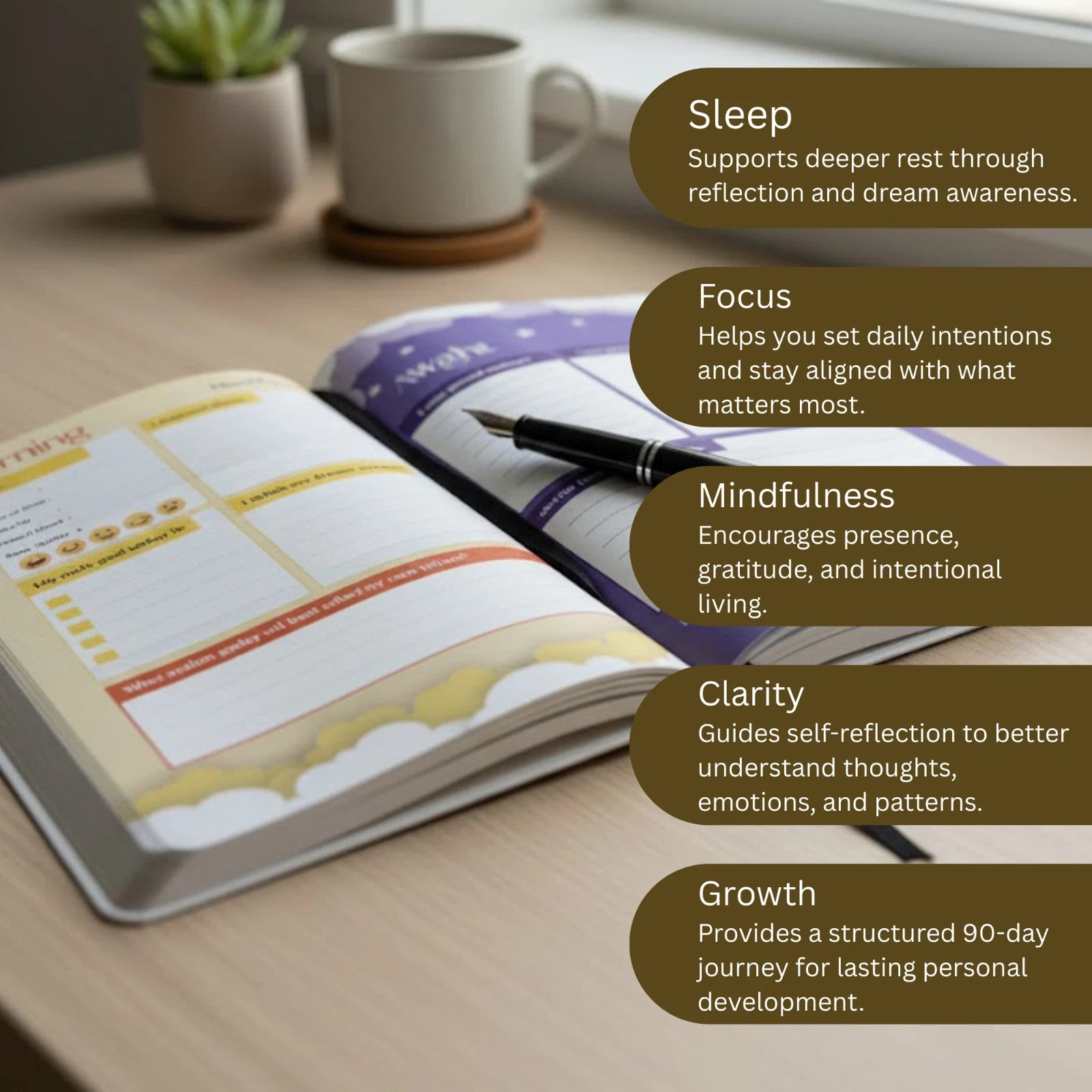 Awaken: A 90-Day Journal for Mindfulness, Self Discovery, & Better Sleep HRDCVR