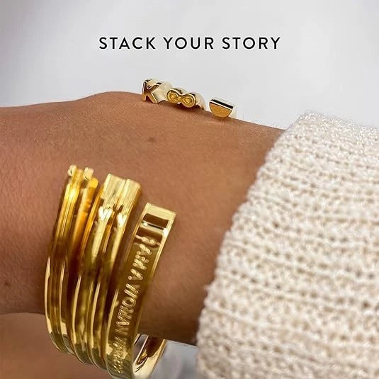 Stella Valle Woman Warrior Mantra Cuff Bracelet Adjustable 18K Gold Plated