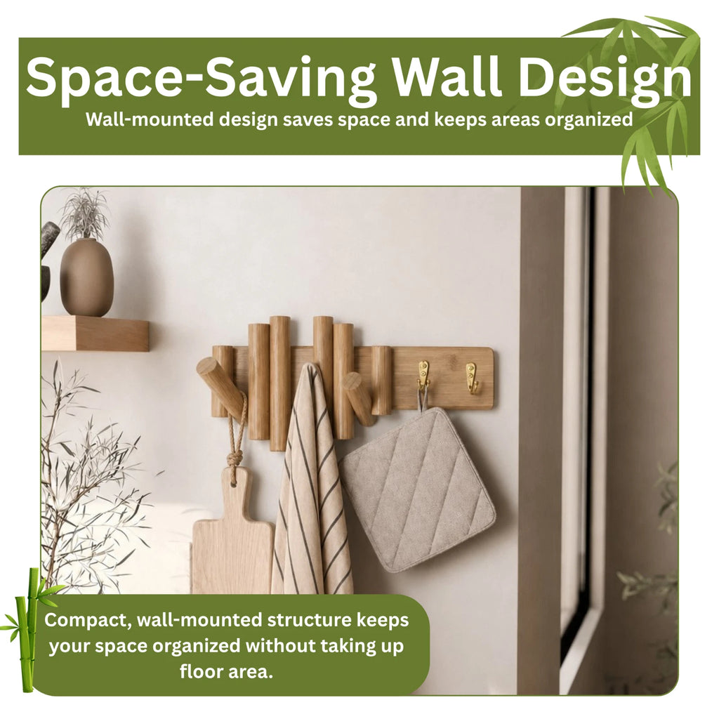 Bamboo Wall Hanging Rack Wooden Pegs Hook Organizer for Hats Coat Towels