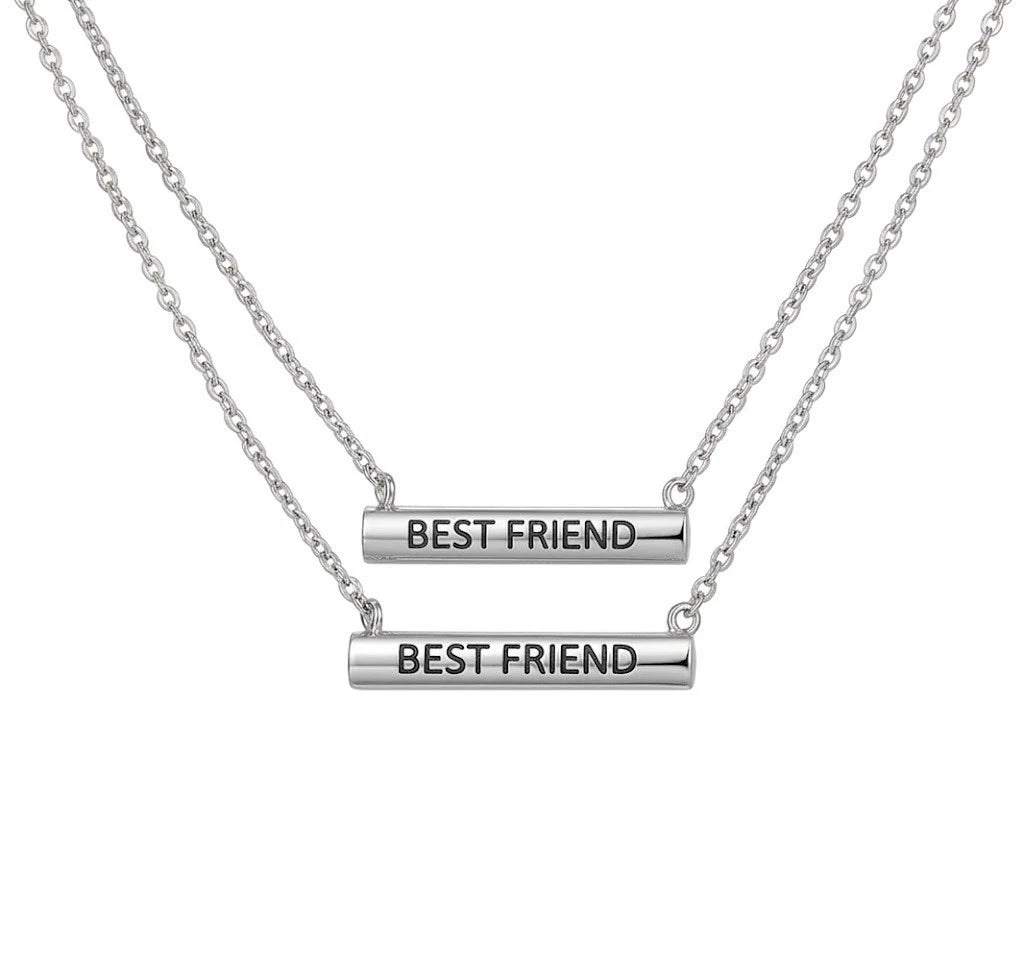 Stella Valle Best Friend Necklace Adjustable Silver Plated Heart Shape Bar
