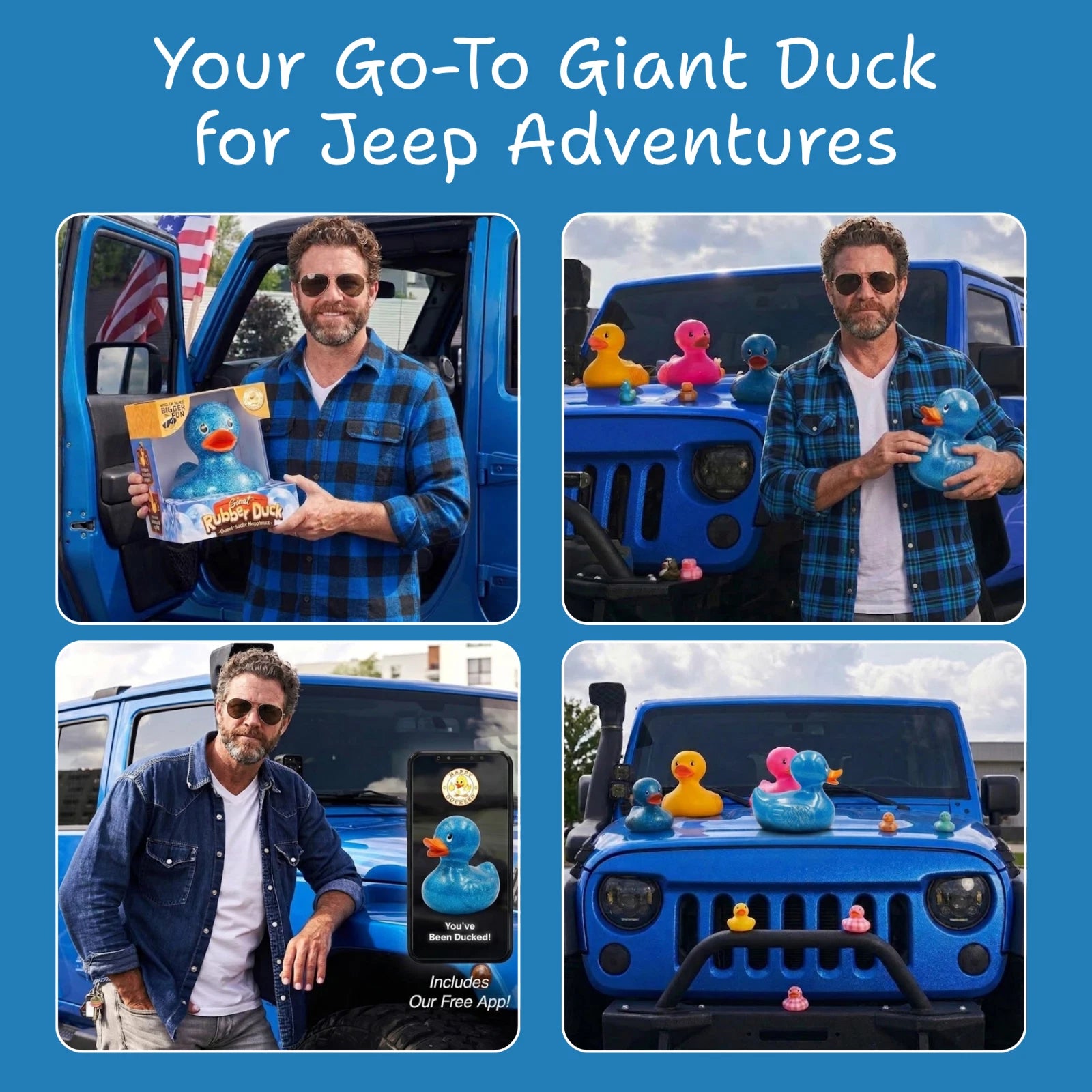 Giant Rubber Duck 10.5" Blue Jeep Ducking Bath Toys Duckies w/ Giftbox