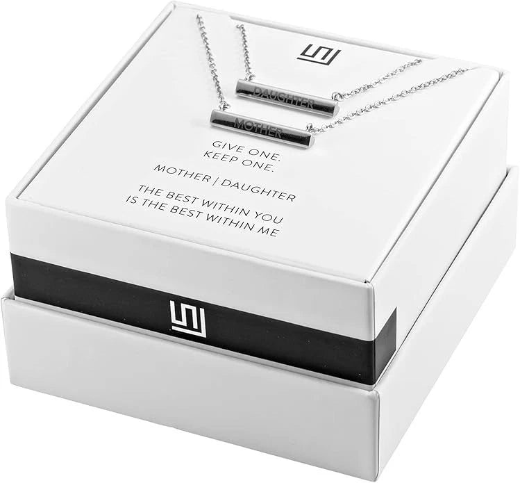 Stella Valle Mother Daughter Bar Necklace Set, Rhodium Plated, Adjustable Length