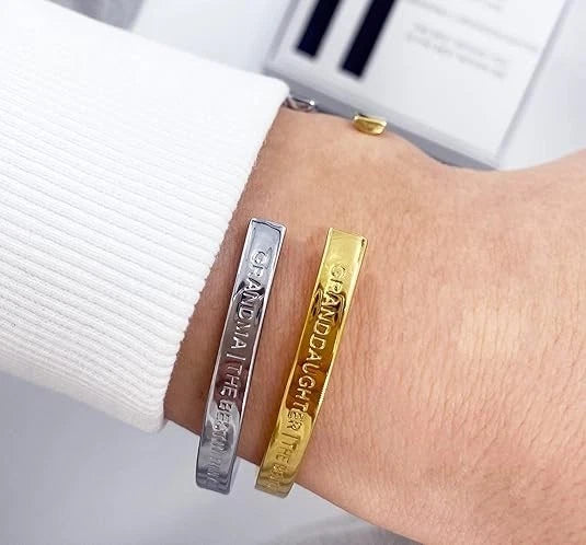 Stella Valle Grand Daughter Mantra Cuff Bracelet Adjustable 18K Gold Plated