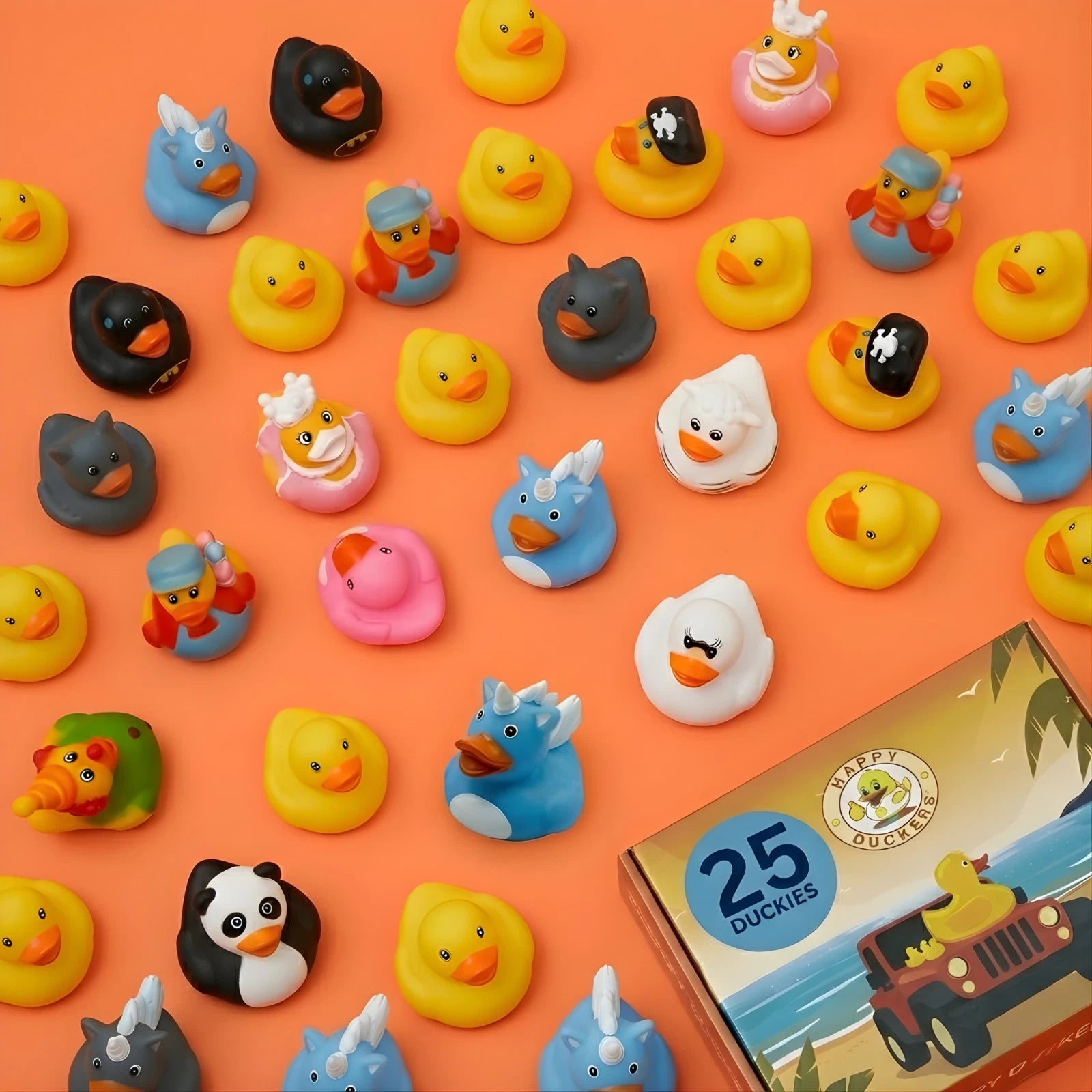 25pcs Jeep Ducking Kit 2" Assorted Bulk Rubber Ducks Bath Toys for Decor & Gifts